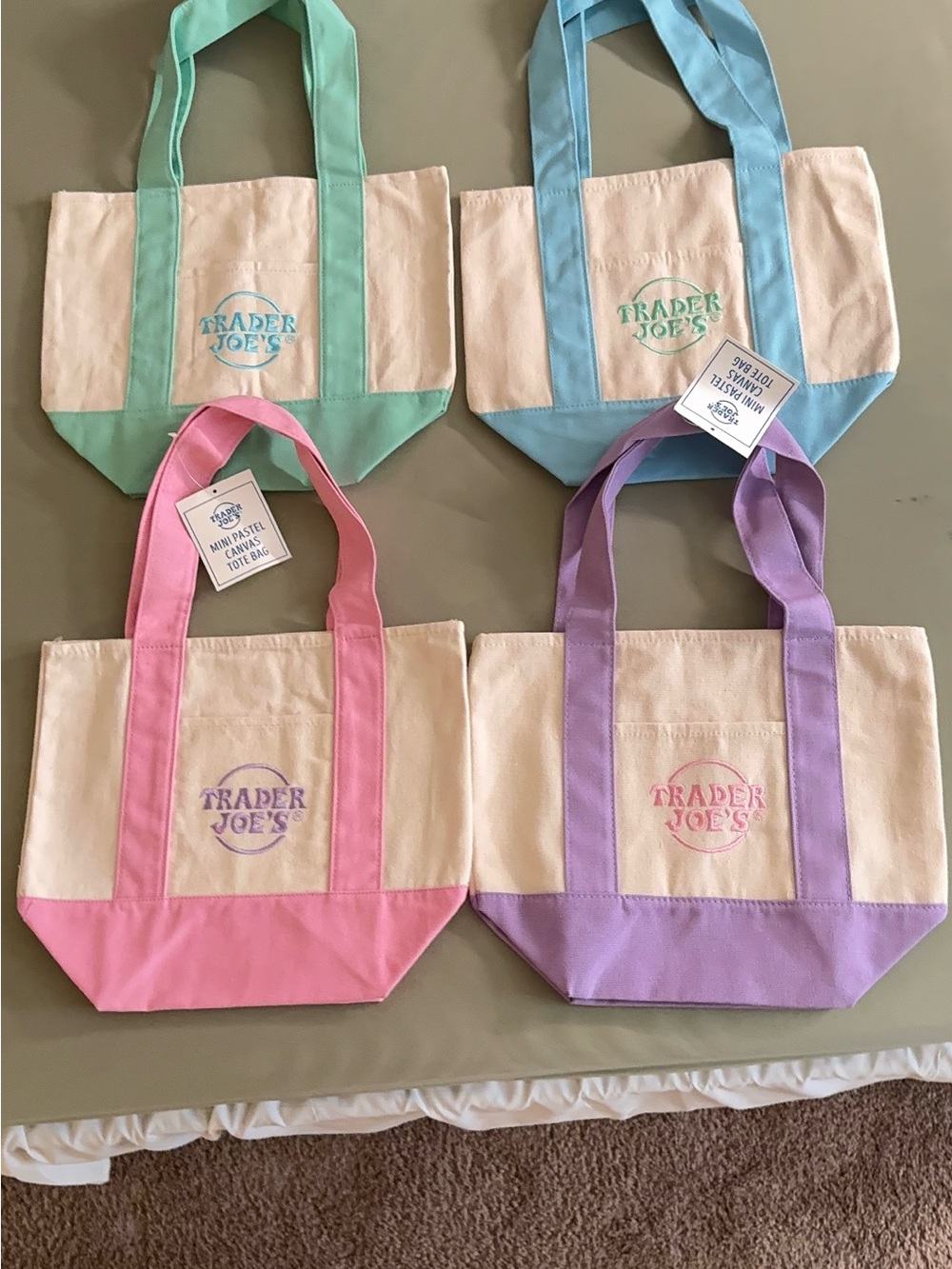 Trader Joe's Pastel Canvas Tote Collection - Pink, Purple, Mint, Blue